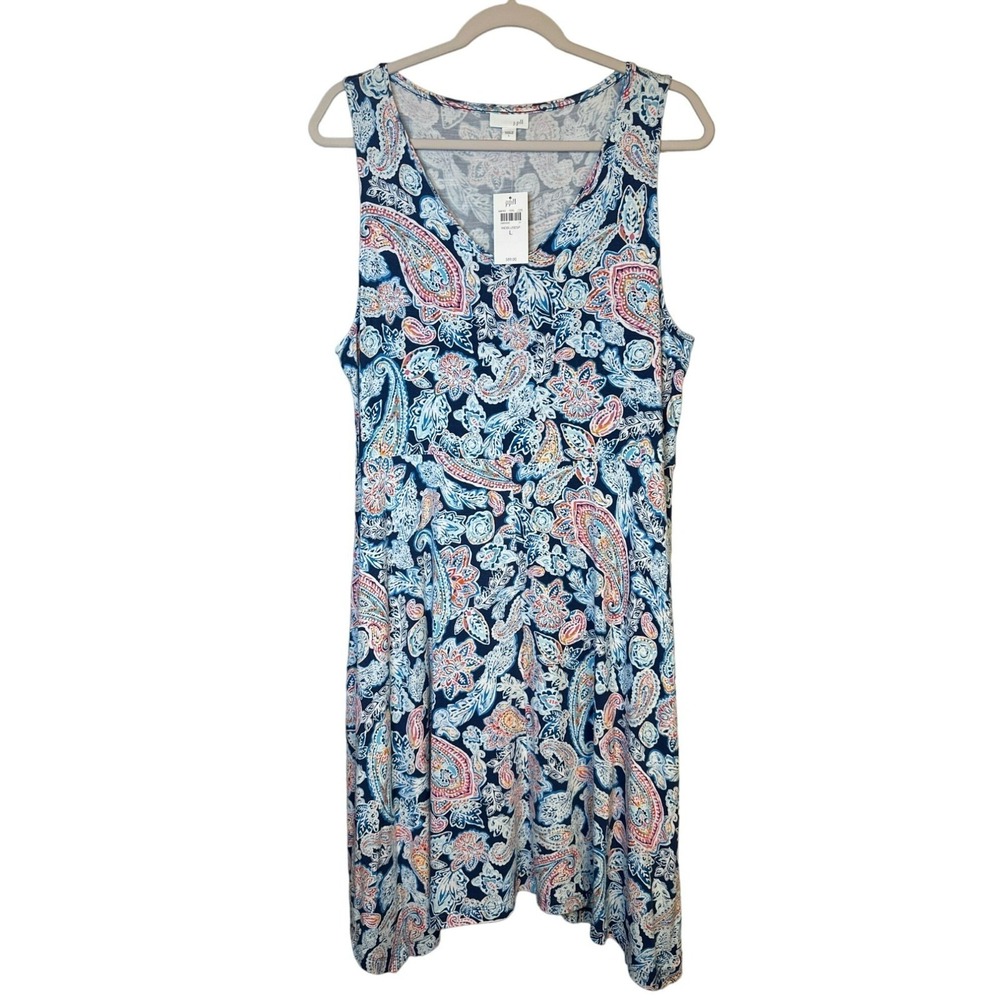 J.Jill Womens Large Night Out Paisley Swing Dress Multi-Color Boho Chic Summer